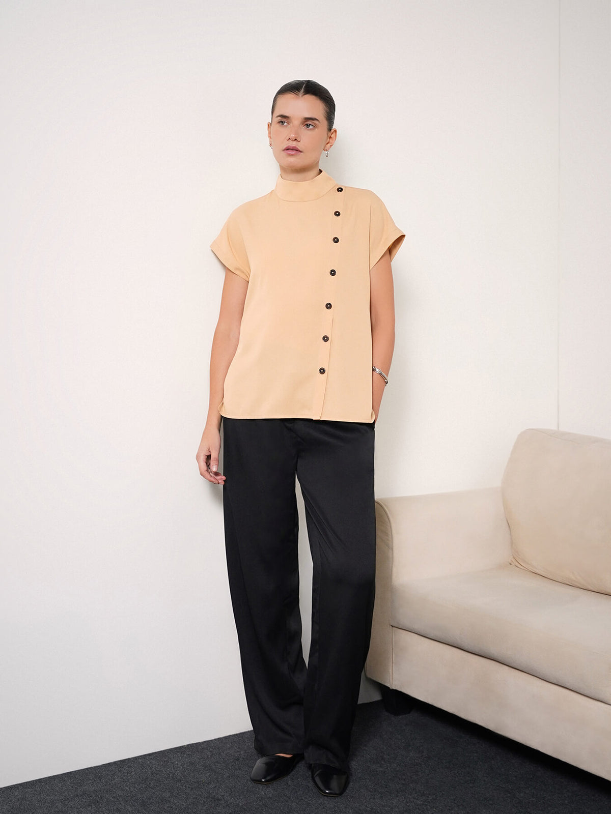 High Neck Top - Beige