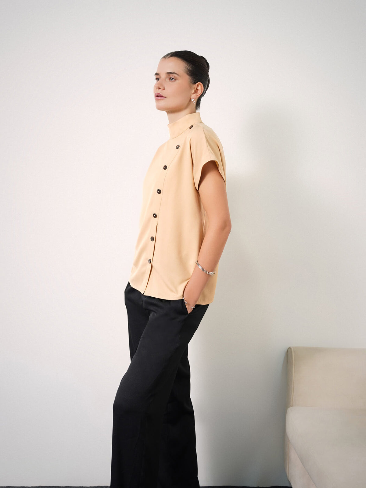 High Neck Top - Beige