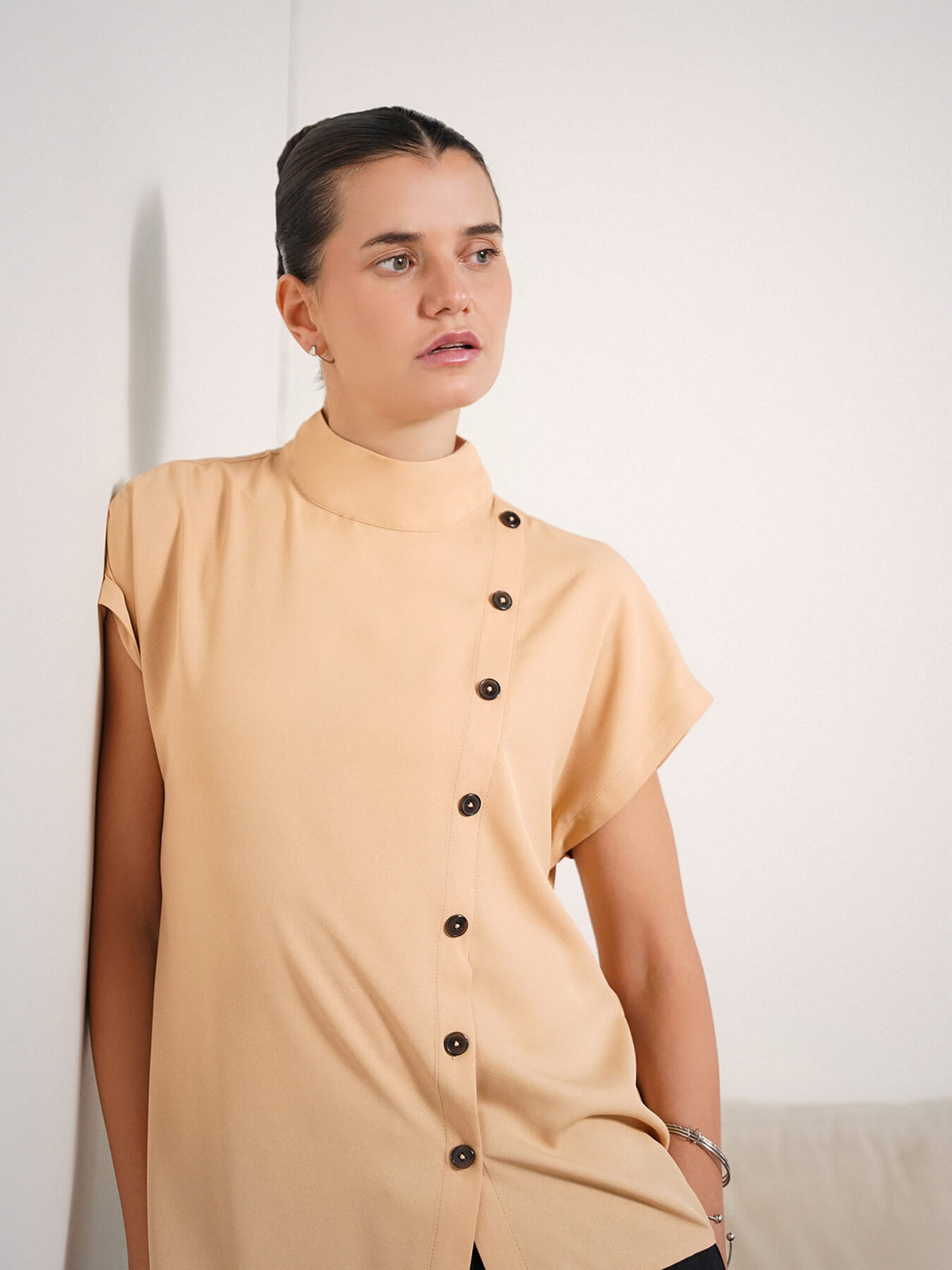 High Neck Top - Beige