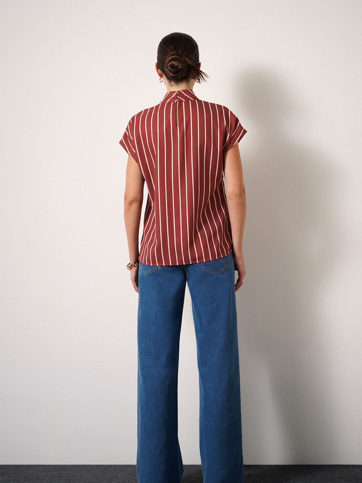 High Neck Striped Top - Maroon