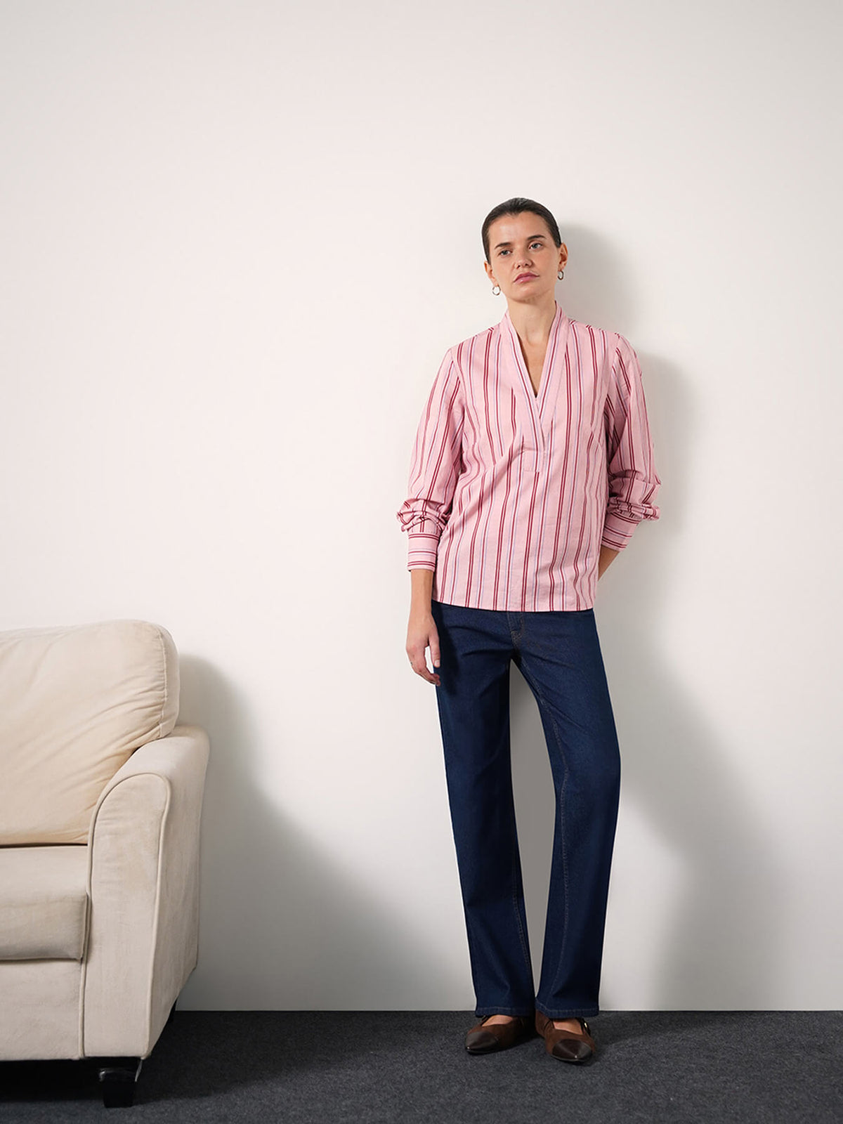 Pure Cotton Striped Top - Pink