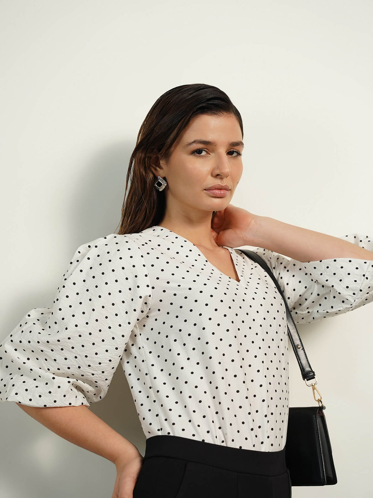 Polka V-Neck Top - White