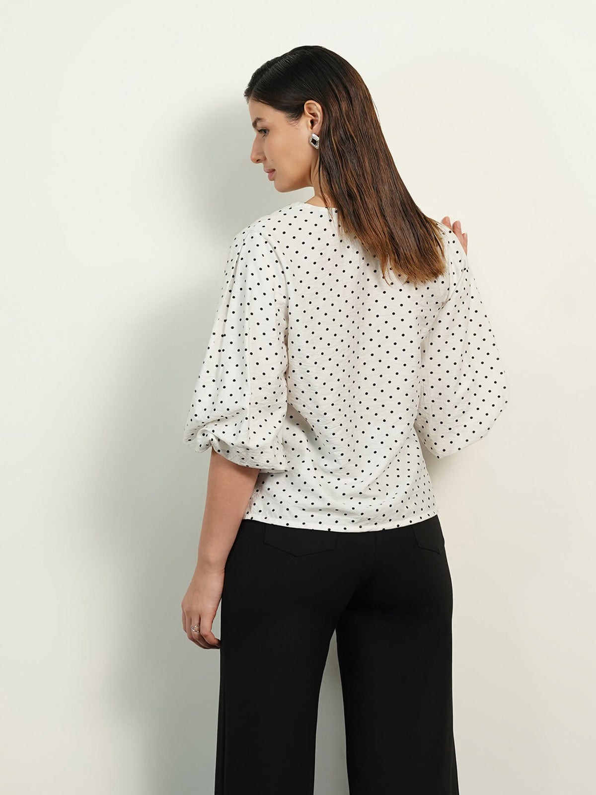 Polka V-Neck Top - White