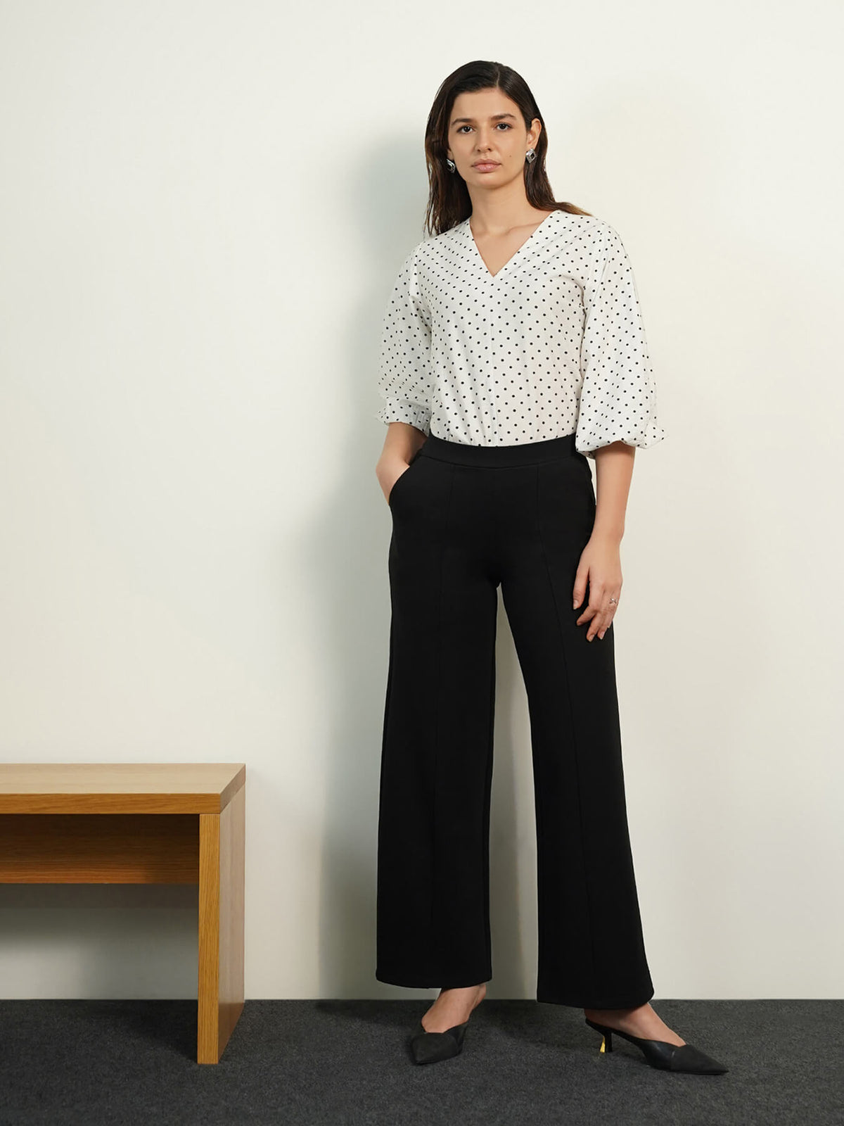 Polka V-Neck Top - White