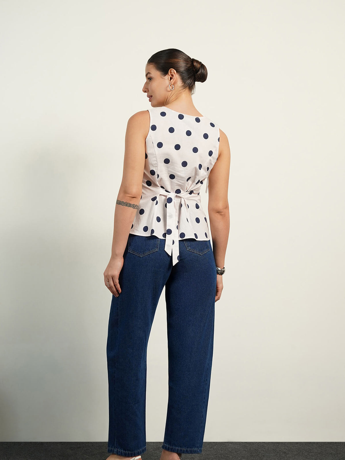 Pure Cotton Polka Top - White