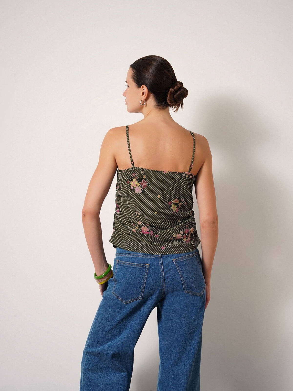 Floral Spaghetti Top - Olive
