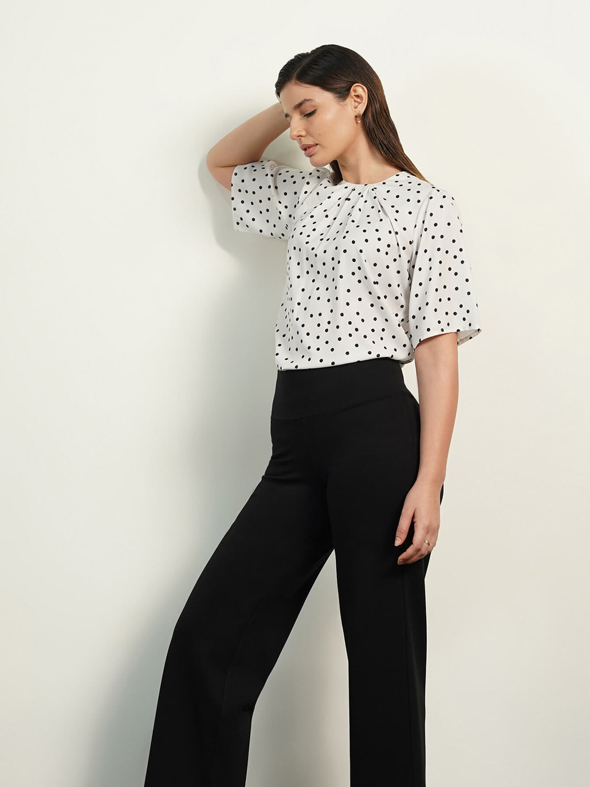 Polka Print Top - Off White