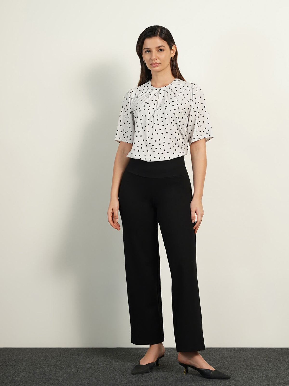 Polka Print Top - Off White