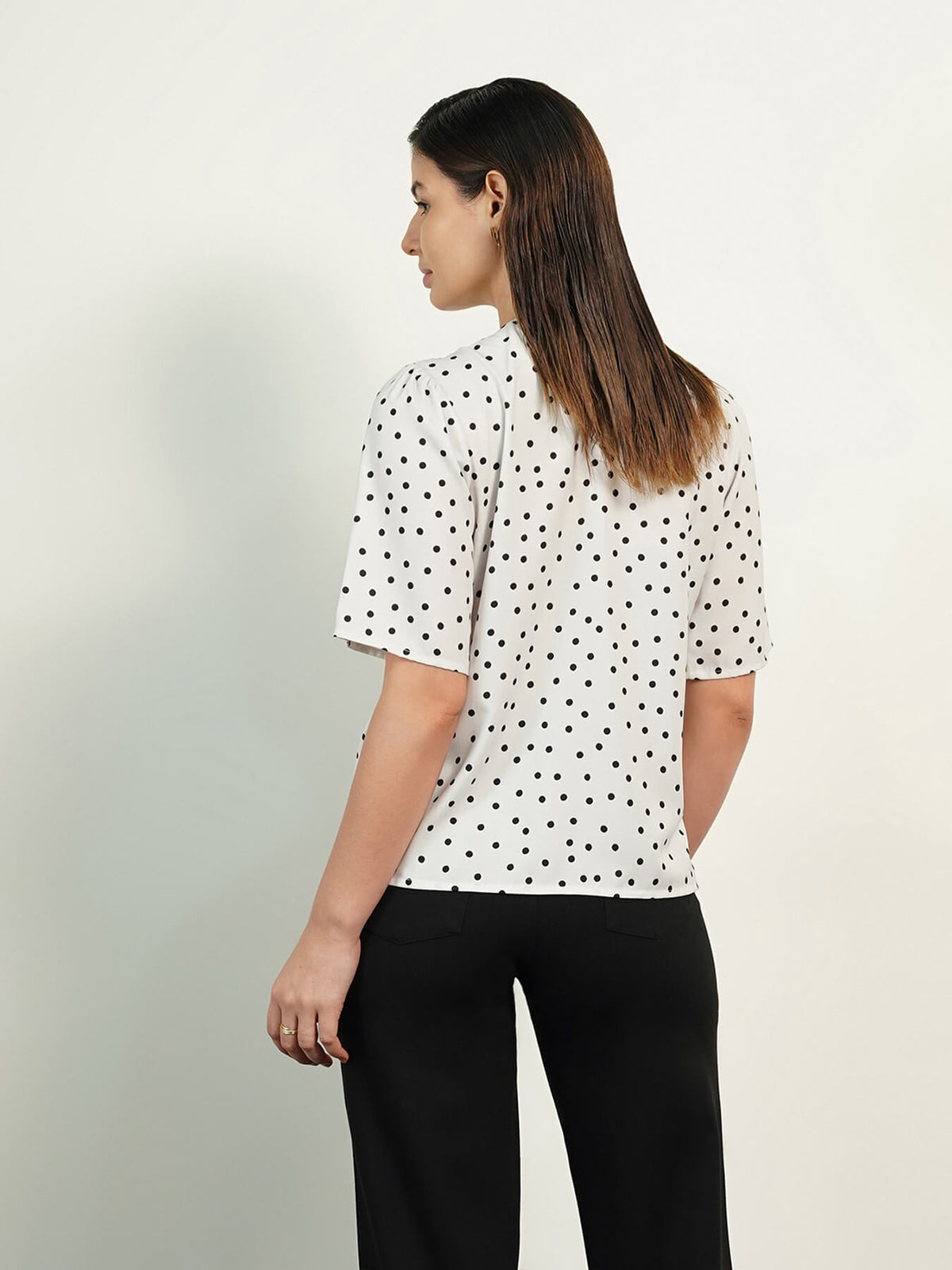 Polka Print Top - Off White