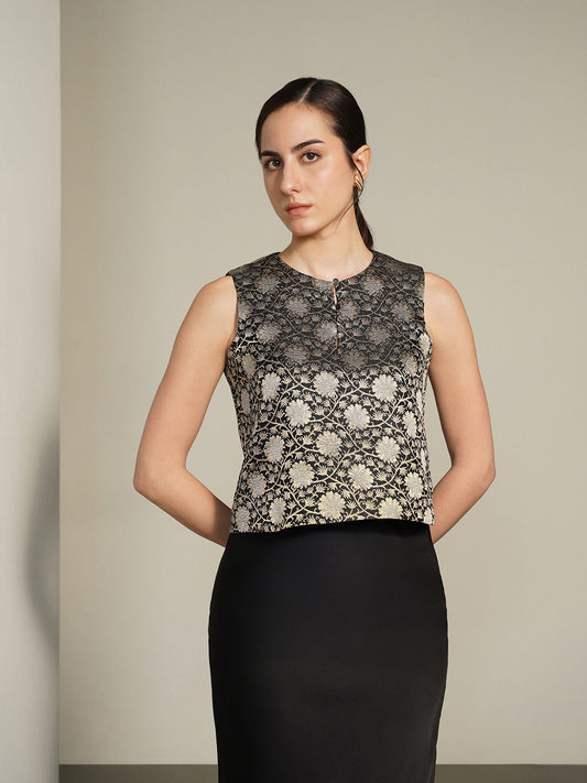 Brocade Crop Top - Black