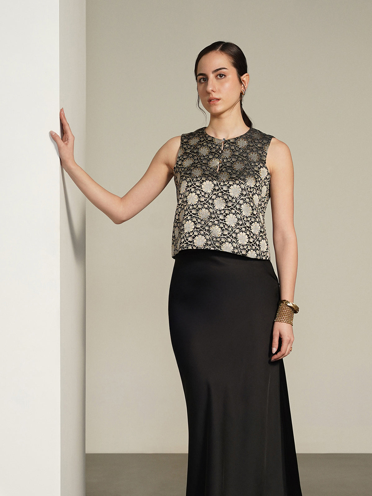Brocade Crop Top - Black