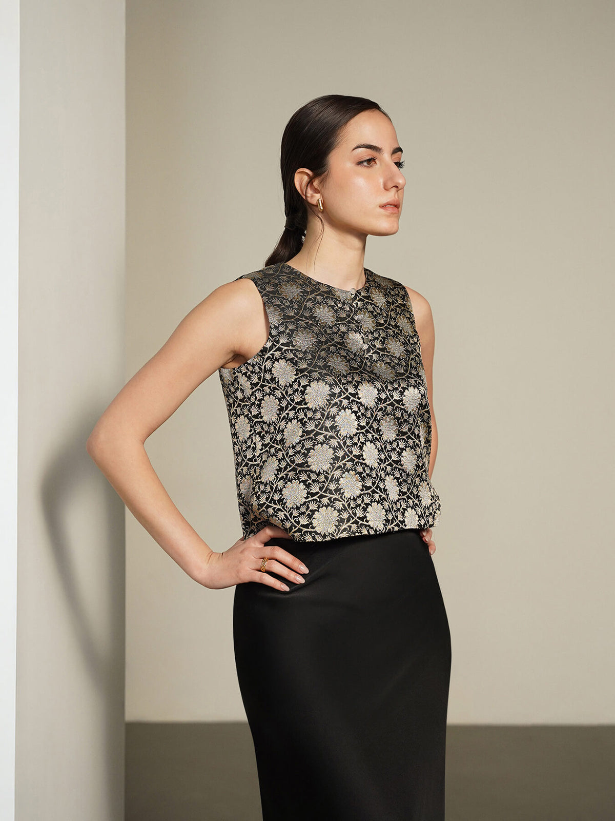 Brocade Crop Top - Black