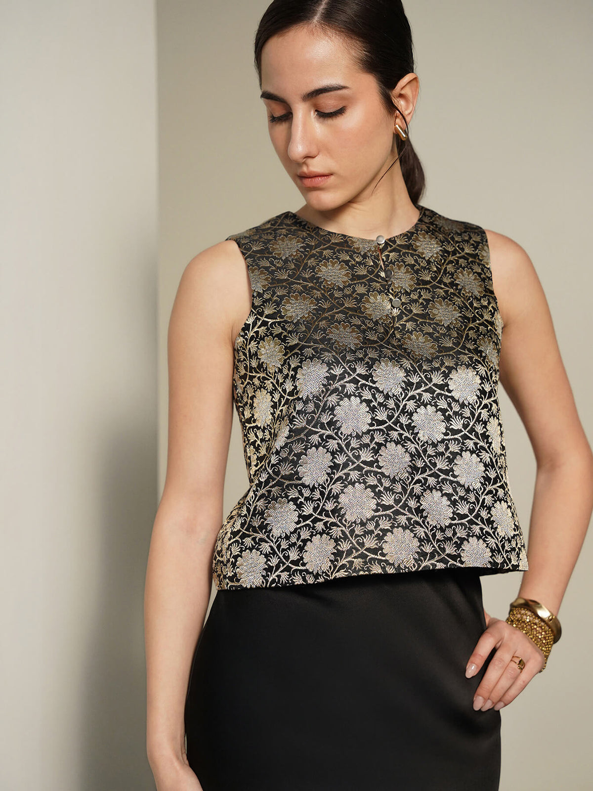Brocade Crop Top - Black