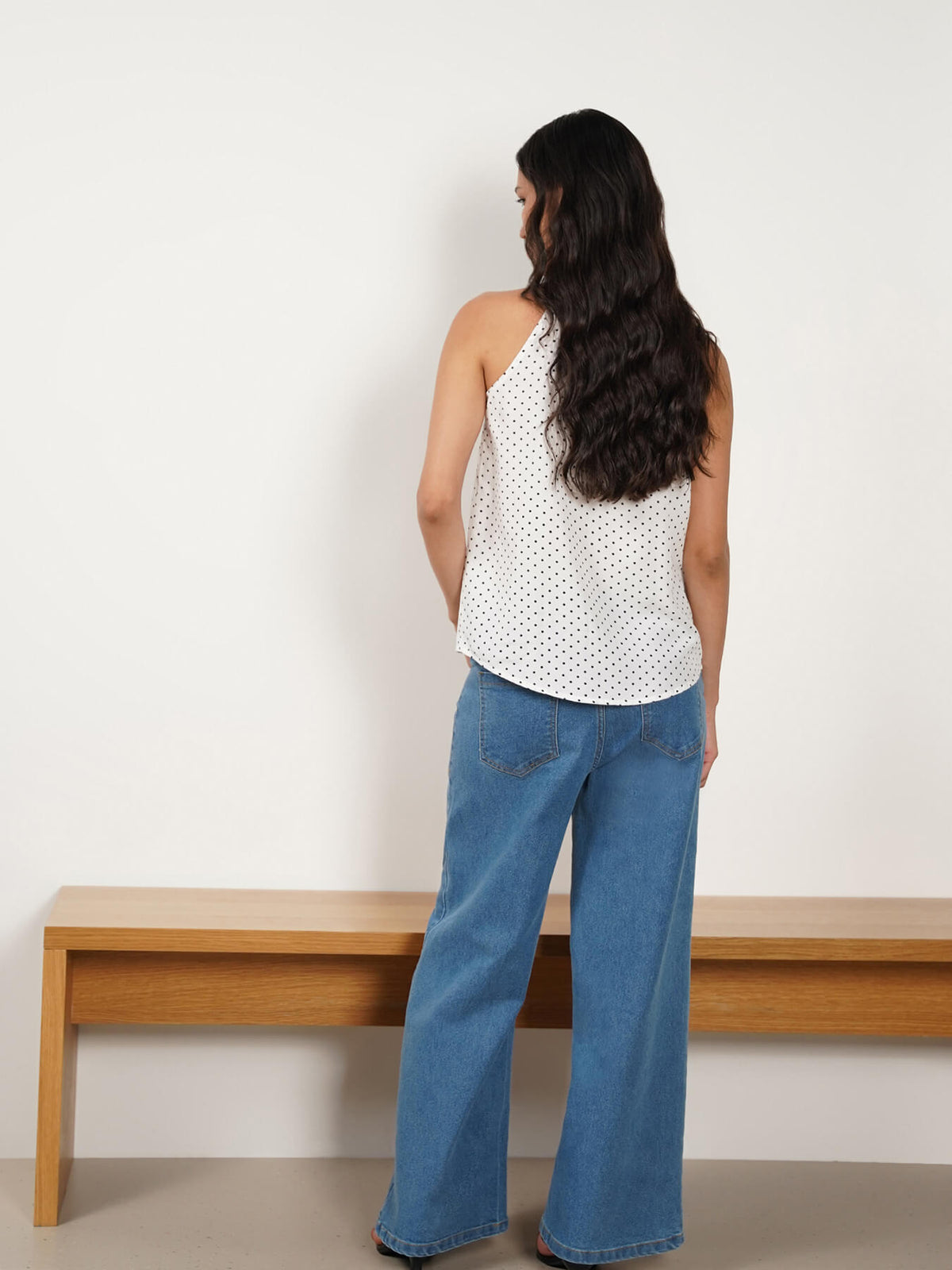 Halter Neck Polka Top - White