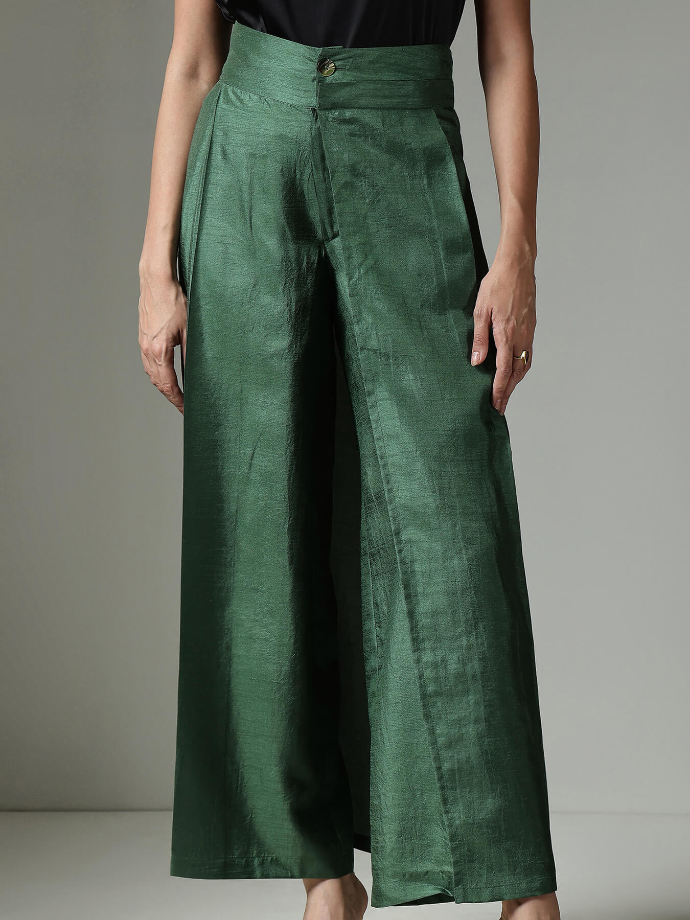 Silk Wide-Leg Trousers - Green
