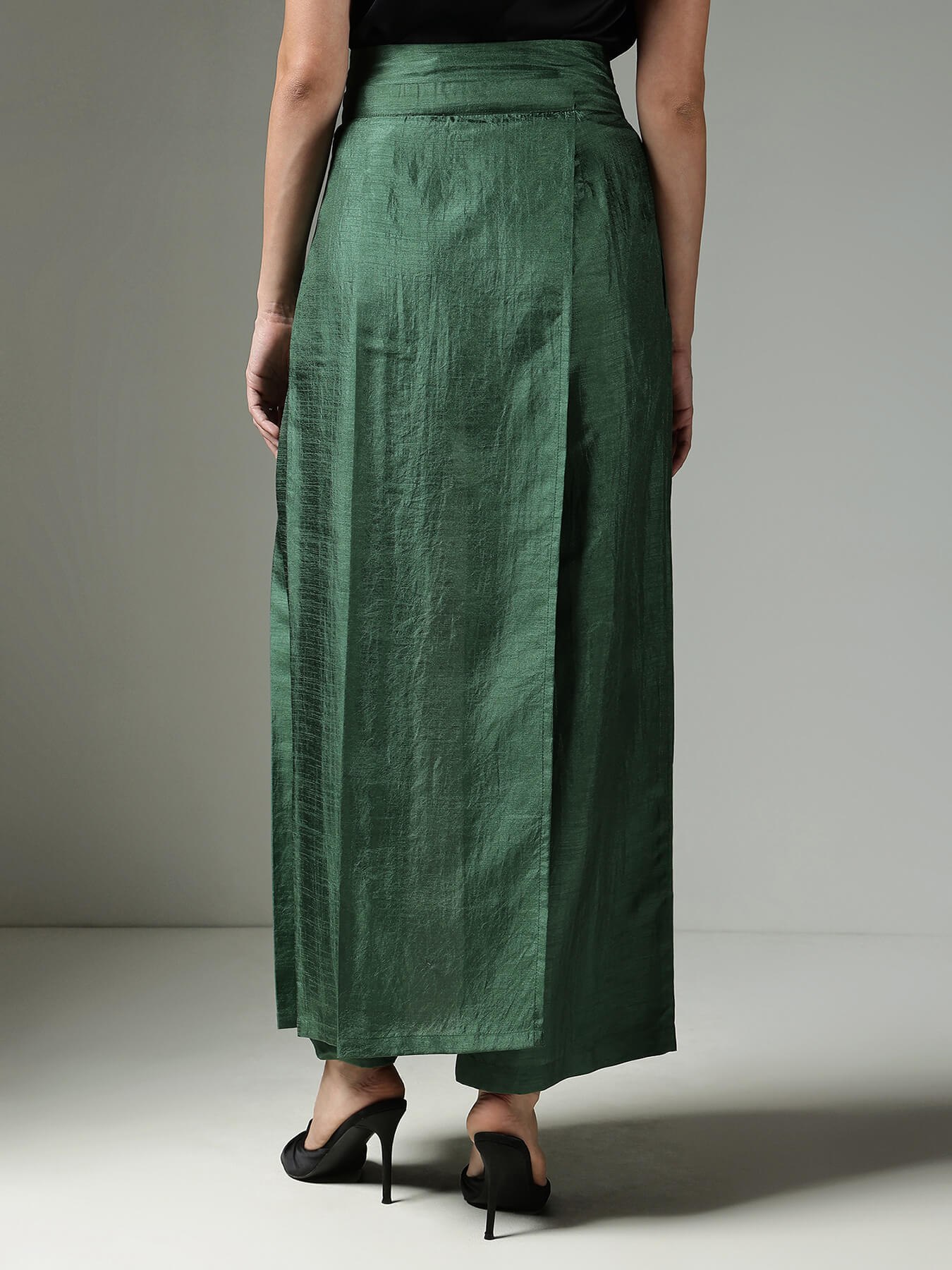 Silk Wide-Leg Trousers - Green