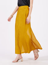 Silk Wide Leg Trousers - Mustard