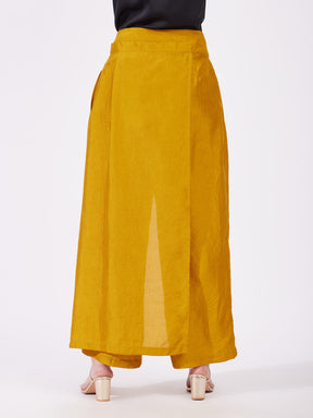 Silk Wide Leg Trousers - Mustard