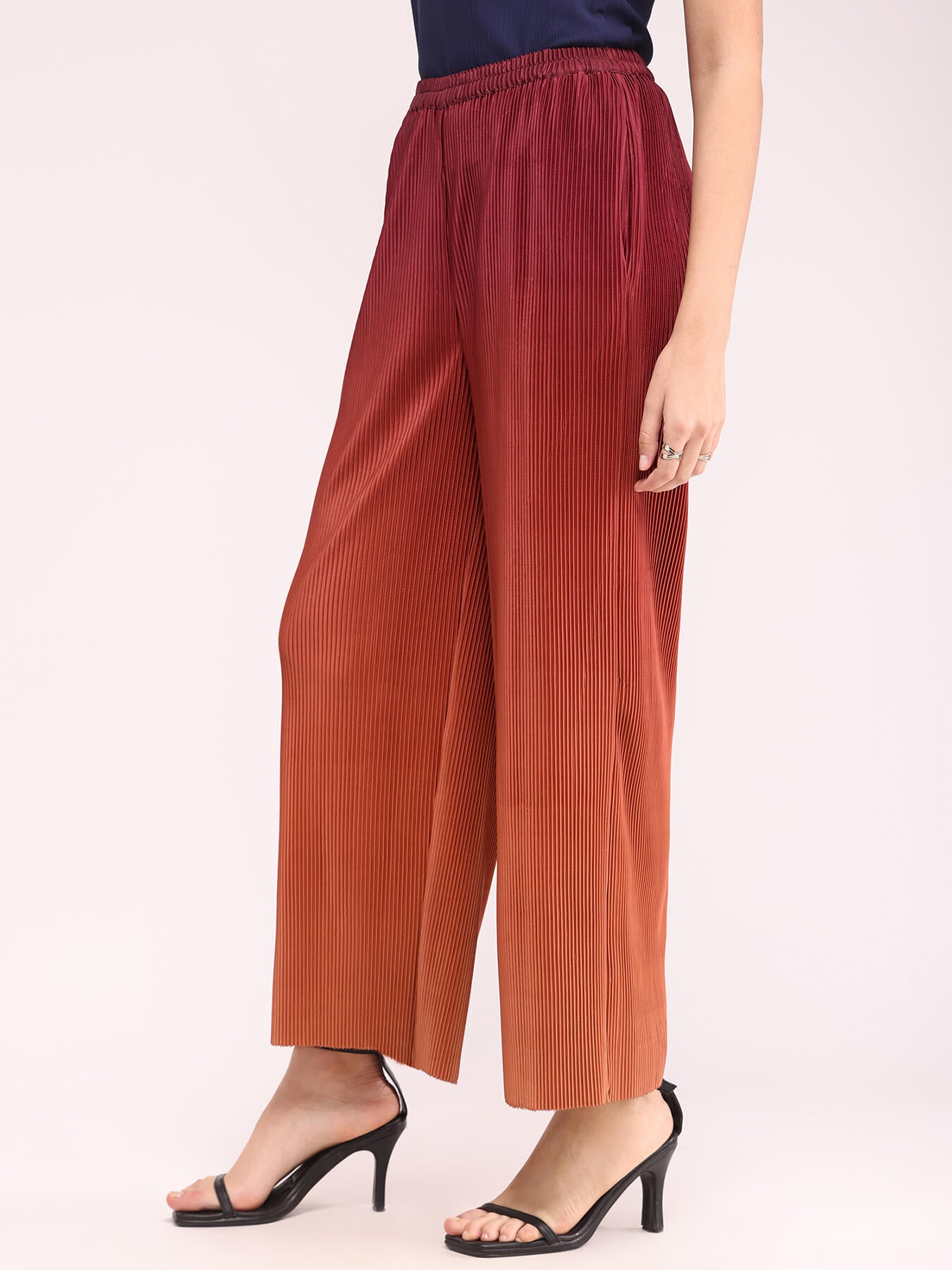 Ombre Pleated Trousers - Brown