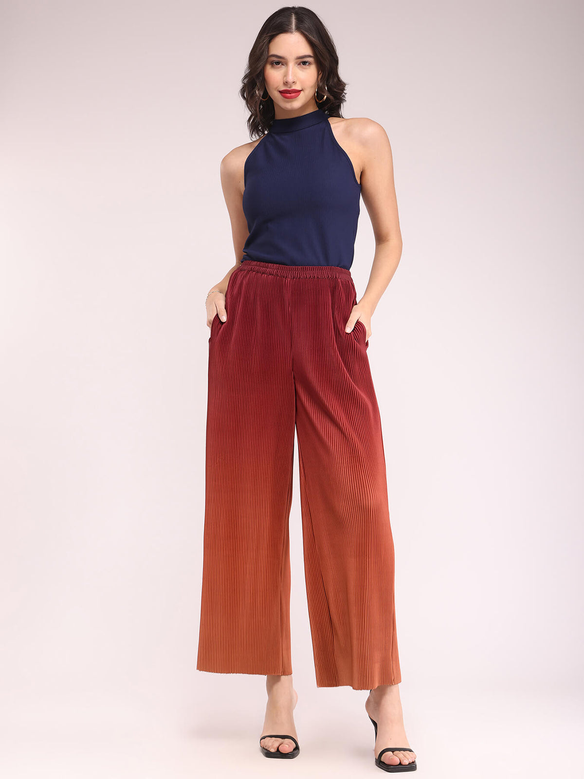 Ombre Pleated Trousers - Brown