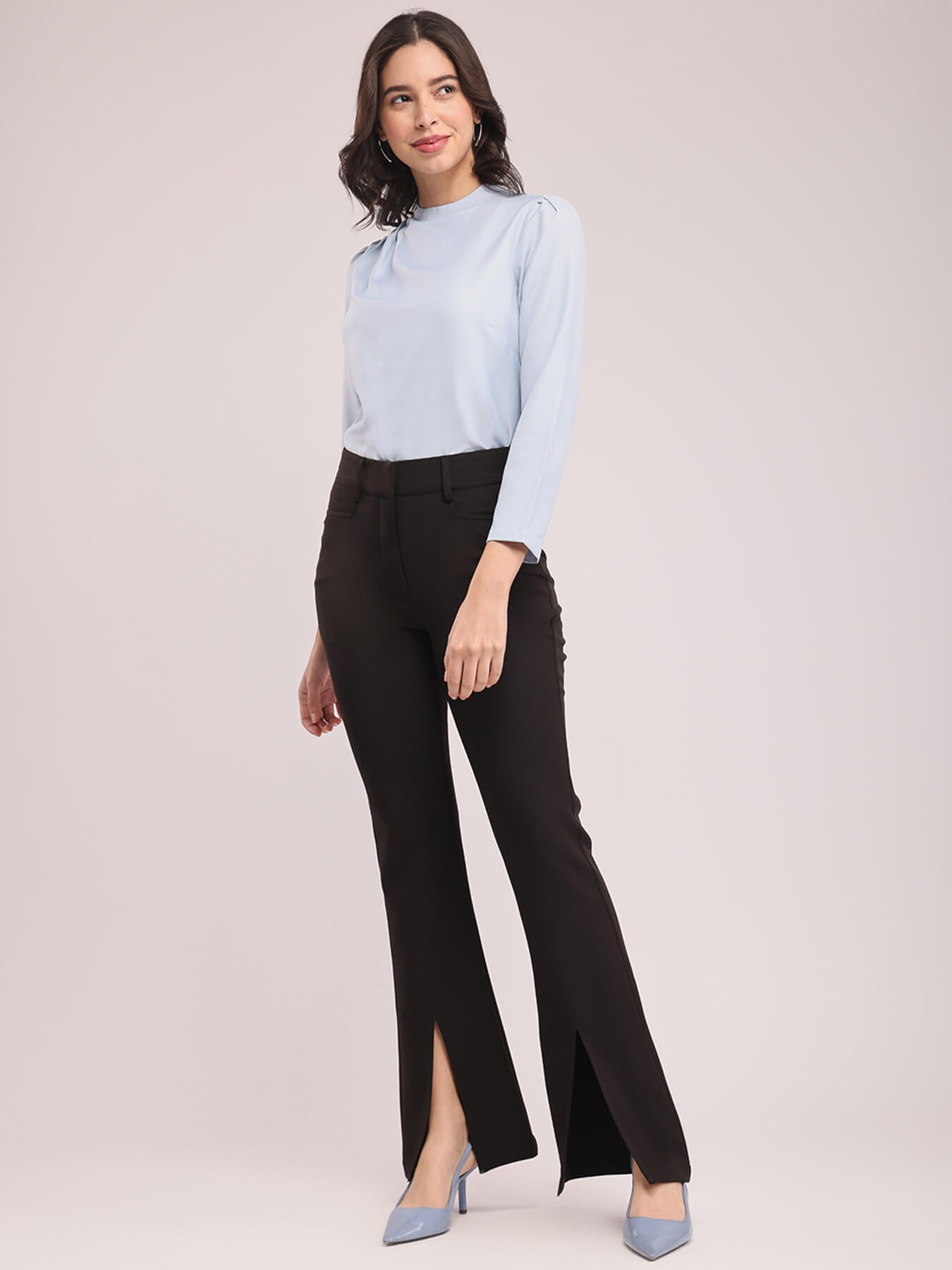 Front Slit Bootcut Trouser - Black