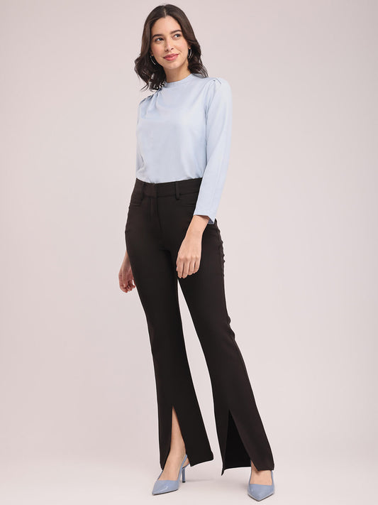 Front Slit Bootcut Trouser - Black