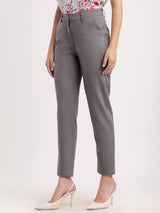 Tapered Mid Rise Trousers - Grey