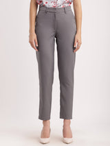 Tapered Mid Rise Trousers - Grey