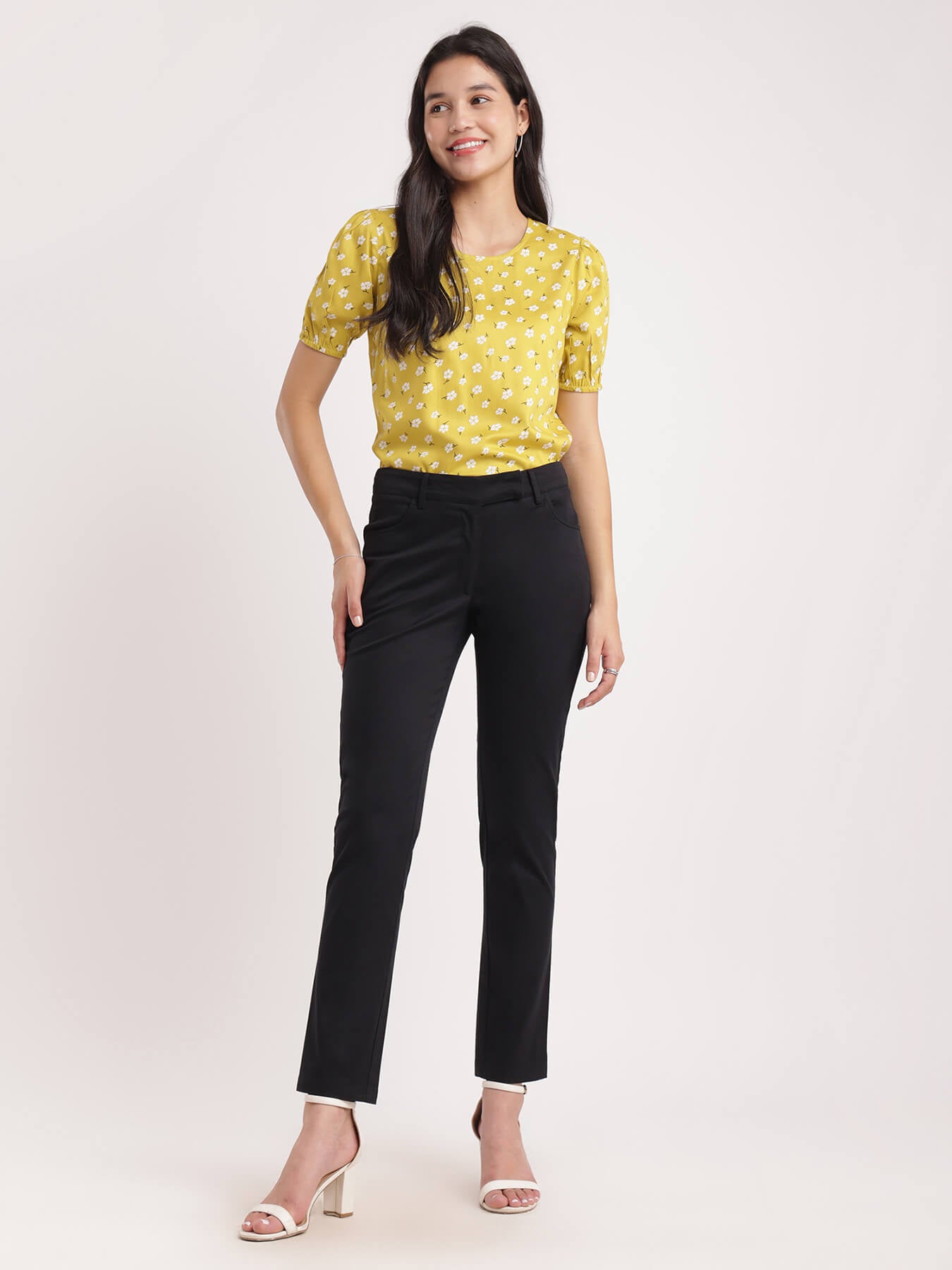 Cotton Straight Fit Trousers - Black