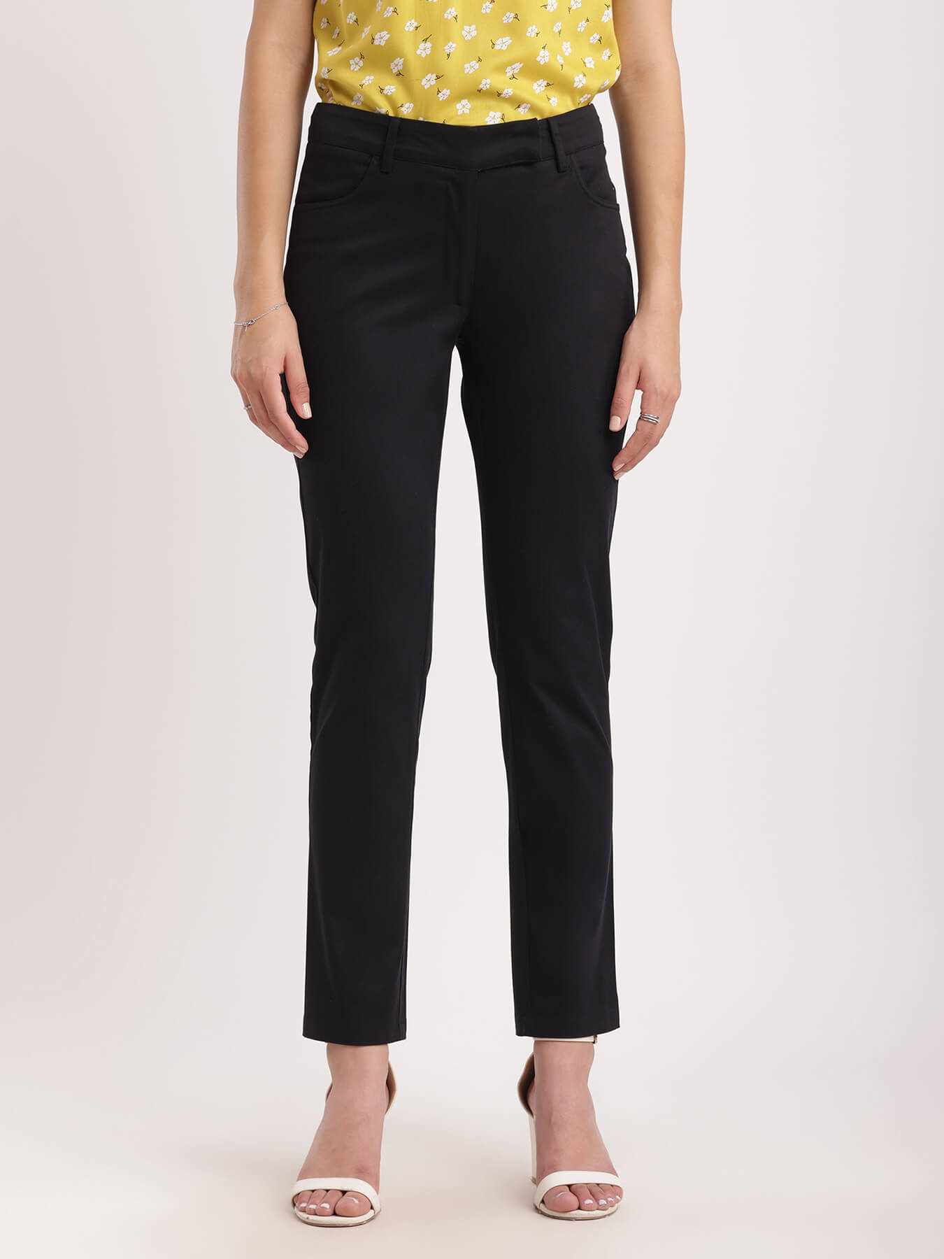 Cotton Straight Fit Trousers - Black
