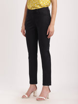 Cotton Straight Fit Trousers - Black