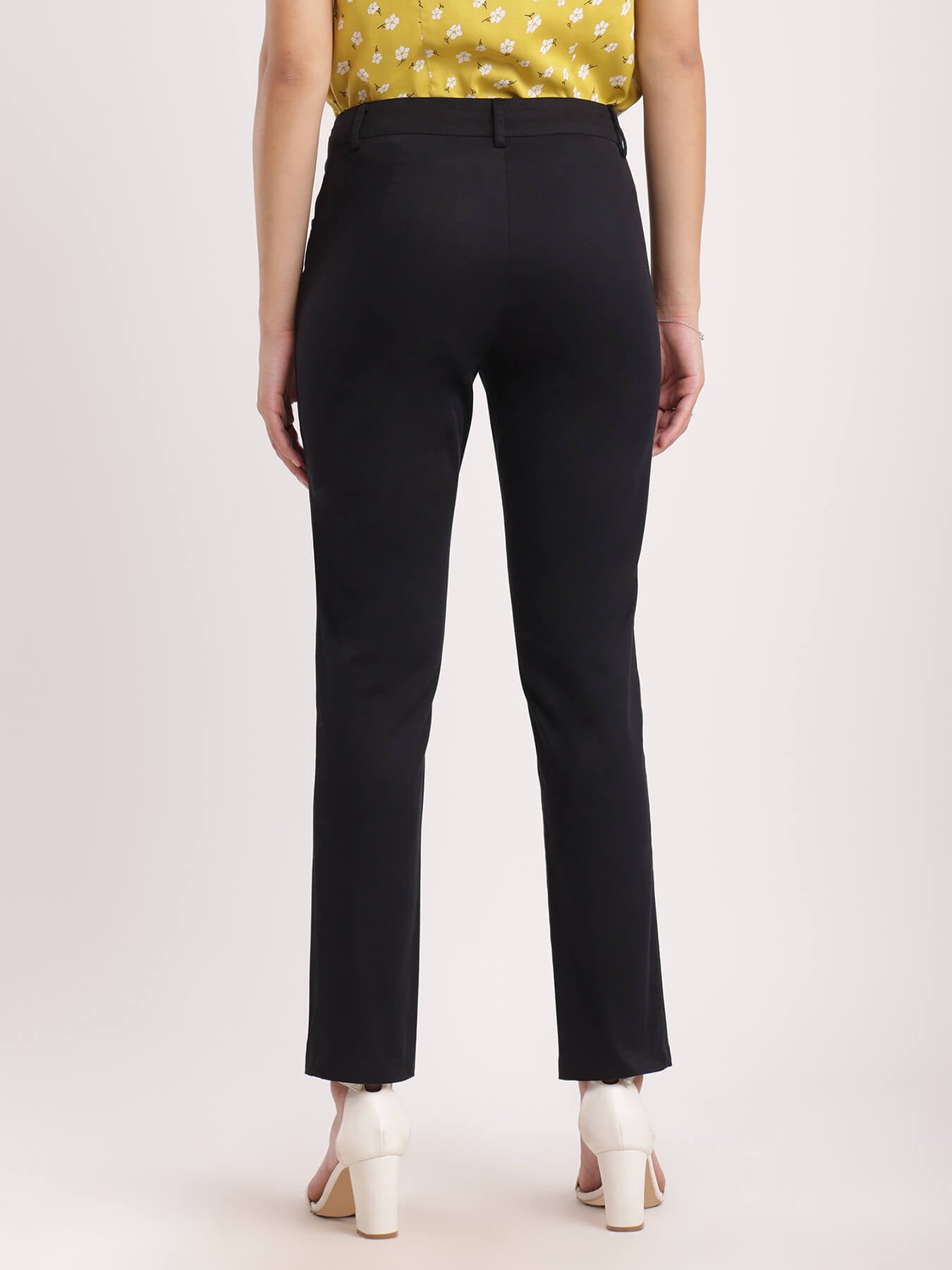 Cotton Straight Fit Trousers - Black