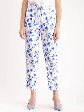 Floral Straight Pants - Blue And White