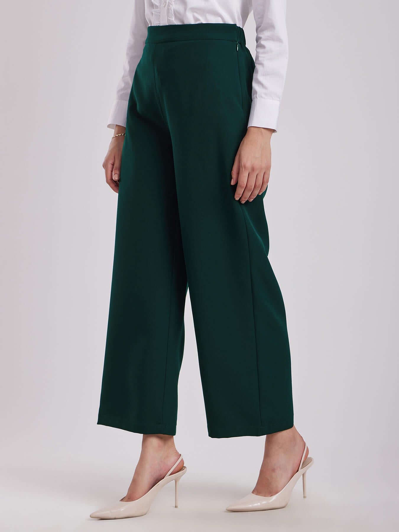 Wide Leg Trousers - Bottle Green