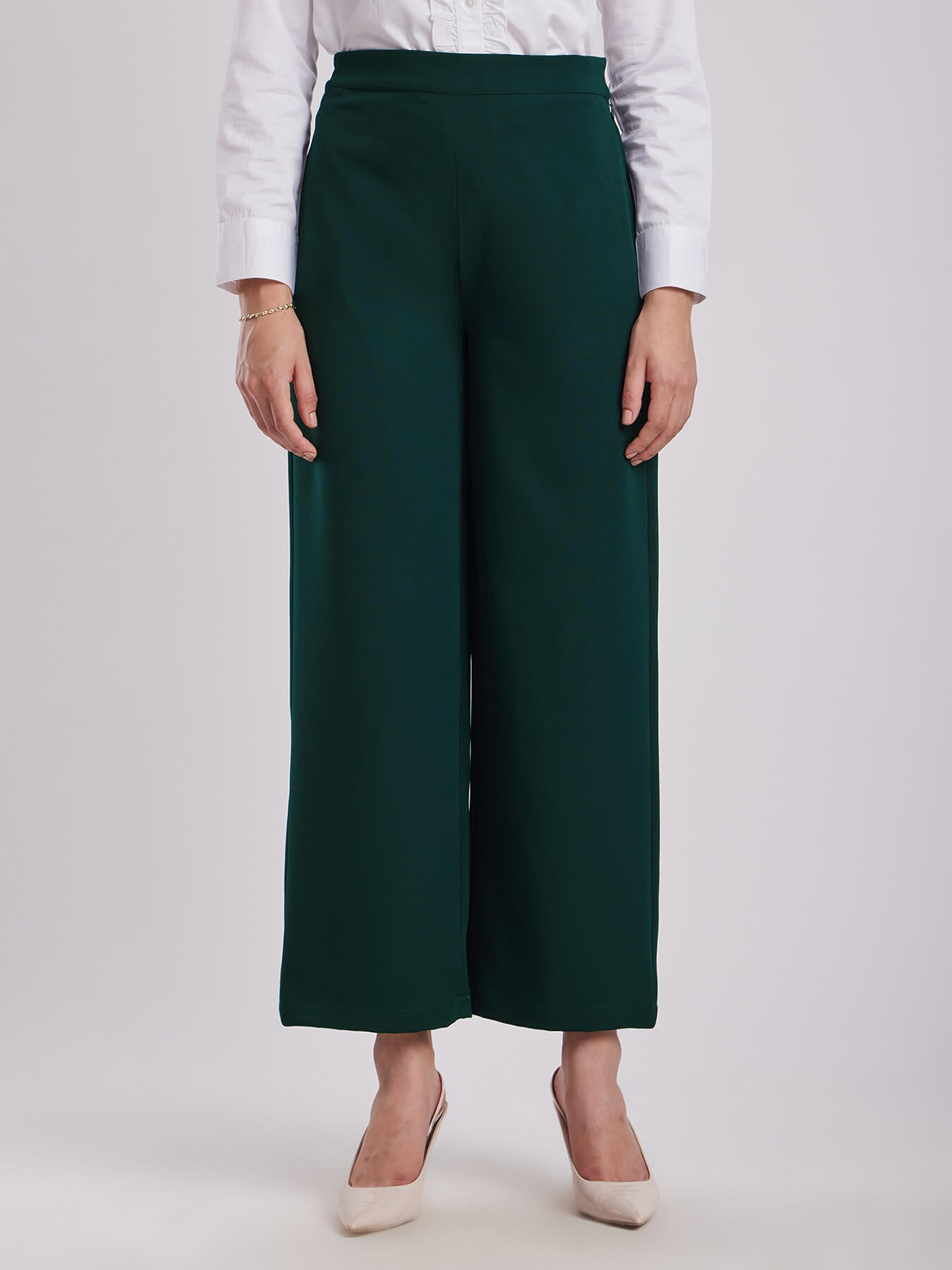 Wide Leg Trousers - Bottle Green