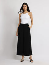 Single Pleat Wide Leg Trousers - Black