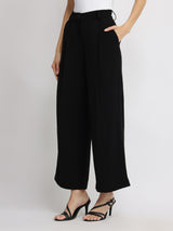 Single Pleat Wide Leg Trousers - Black