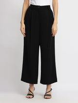 Single Pleat Wide Leg Trousers - Black