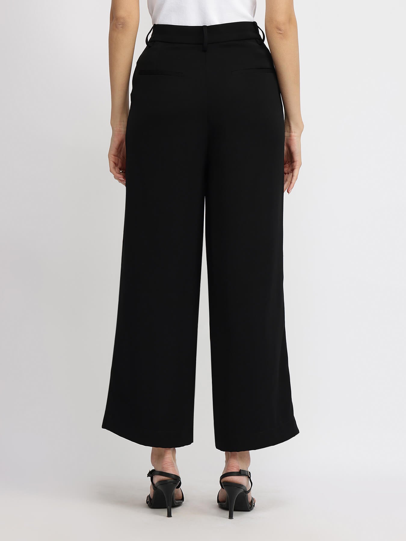 Single Pleat Wide Leg Trousers - Black