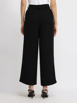 Single Pleat Wide Leg Trousers - Black