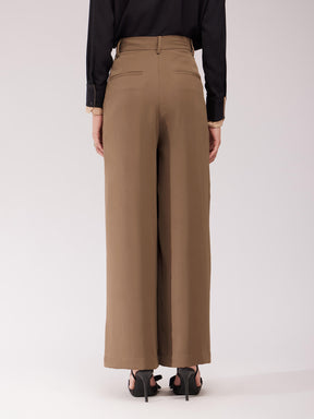 Single Pleat Wide Leg Trousers - Brown