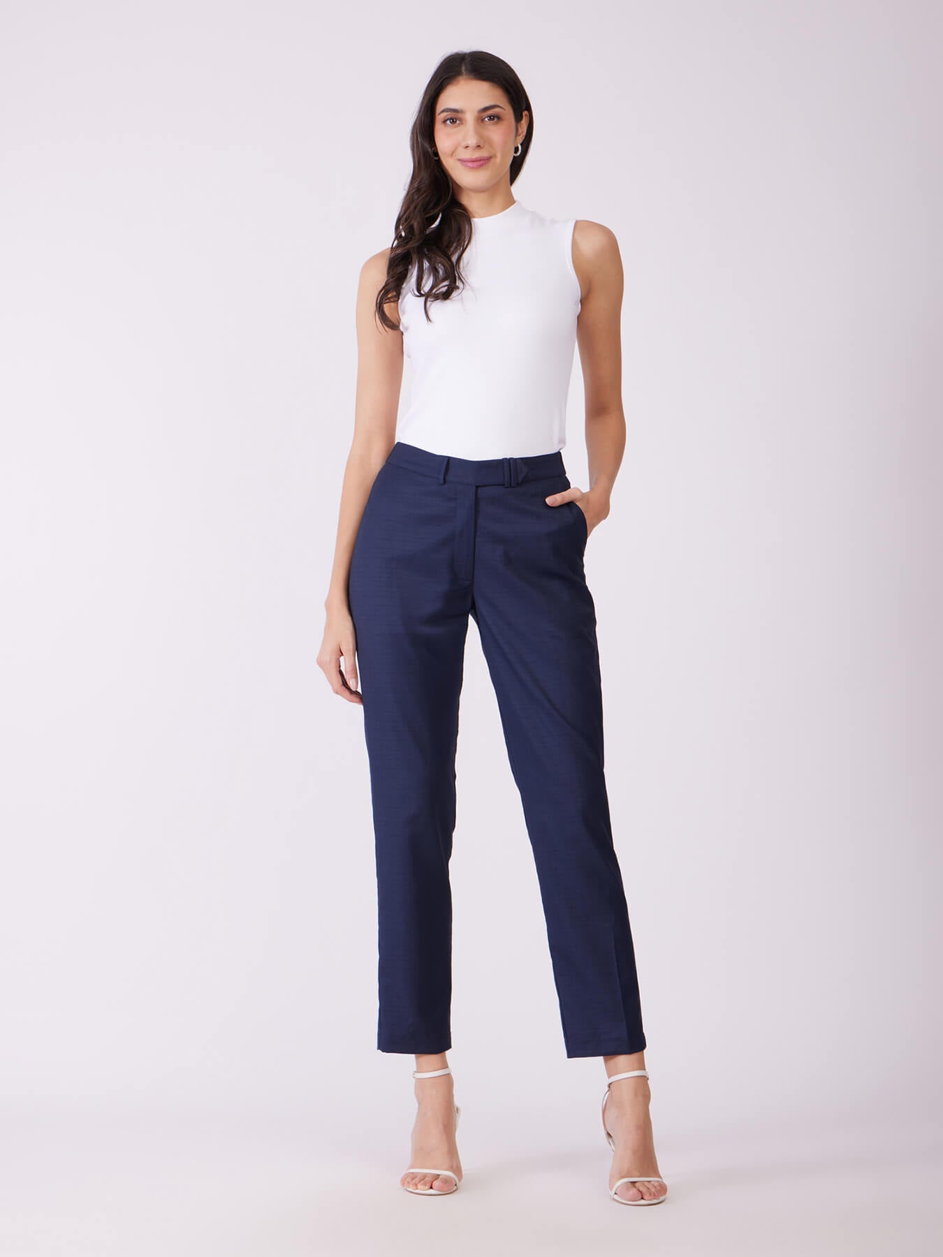 Straight Fit Trousers - Navy