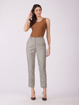 Metal Buckle Straight Fit Trousers - Beige