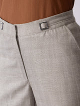 Metal Buckle Straight Fit Trousers - Beige