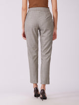 Metal Buckle Straight Fit Trousers - Beige