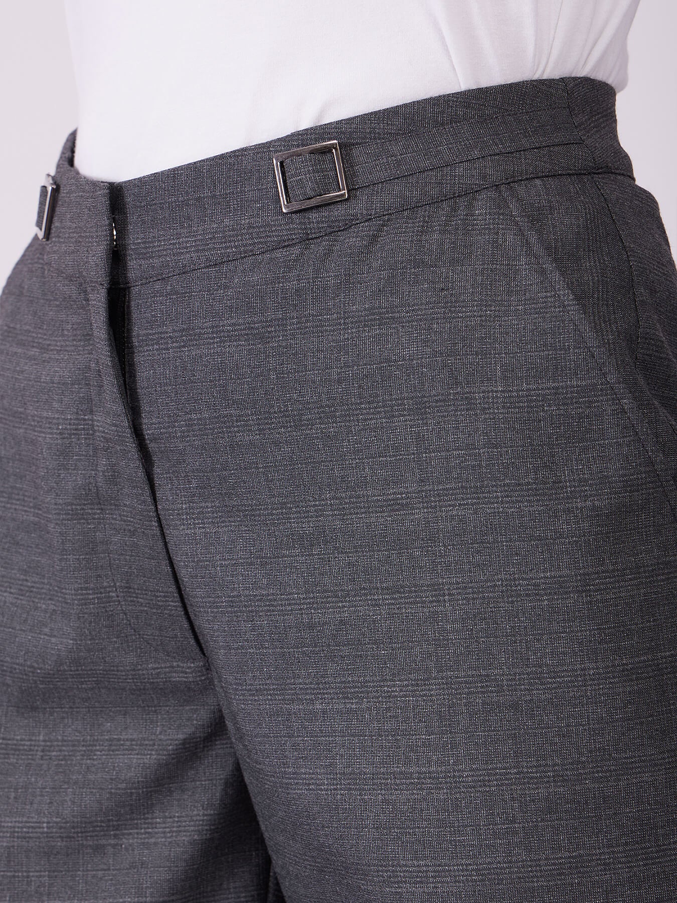 Metal Buckle Straight Fit Trousers - Grey