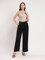 Wide Leg Pleated Trousers - Black