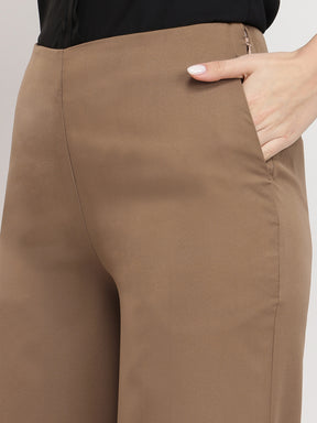 Wide Leg Cropped Trousers - Beige