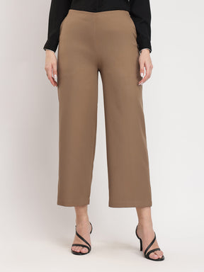 Wide Leg Cropped Trousers - Beige