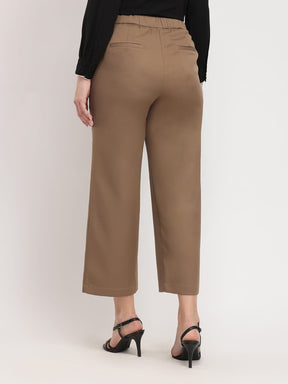 Wide Leg Cropped Trousers - Beige